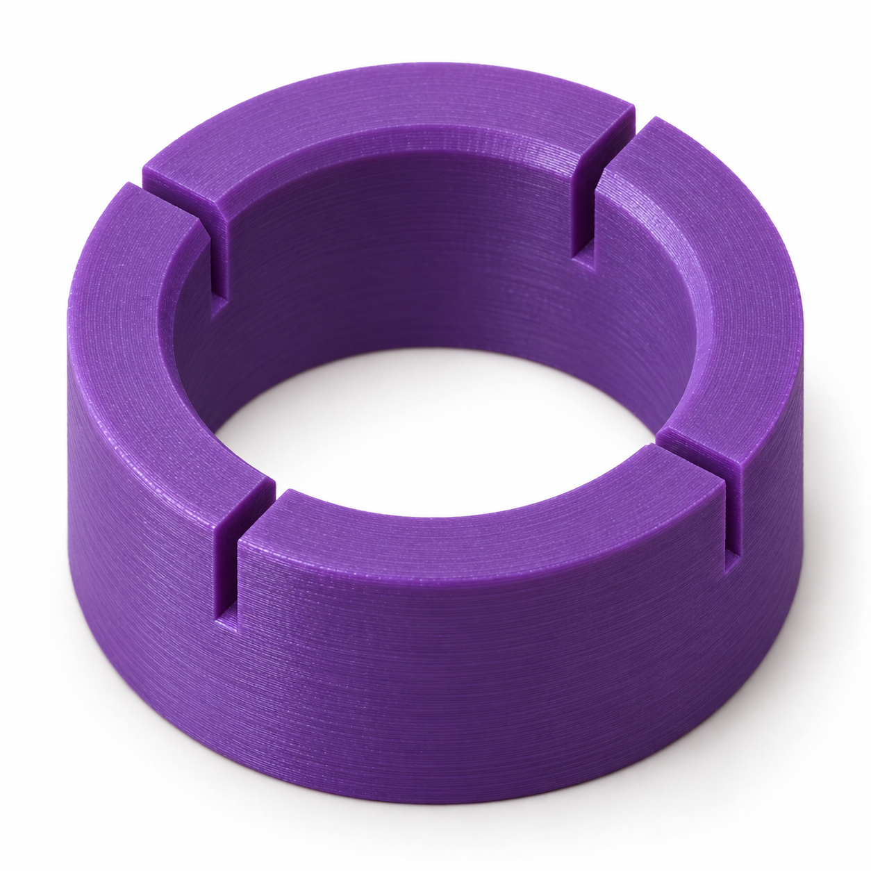 Biegering-Öffner mit passendem Fingerring und vier Schlitzen – lila. KI-Visualisierung der Standardmaße.
