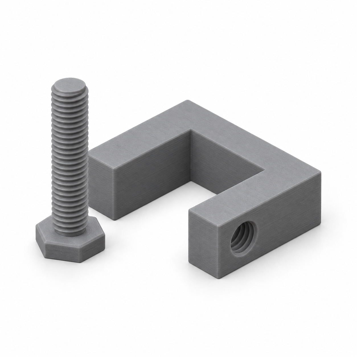 Modellbau-C-Zwinge mit gedruckter Druckspindel – KI-Produktvisualisierung