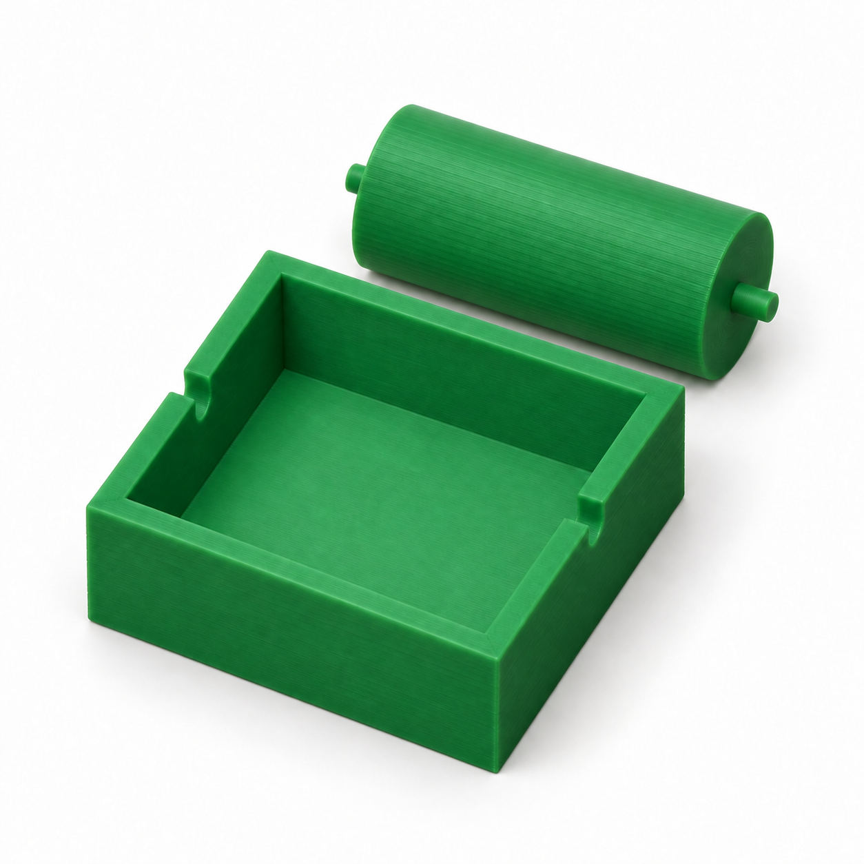 Briefbefeuchter mit Rollenwanne und separatem Filzrollenkern – grün; KI-Produktvisualisierung