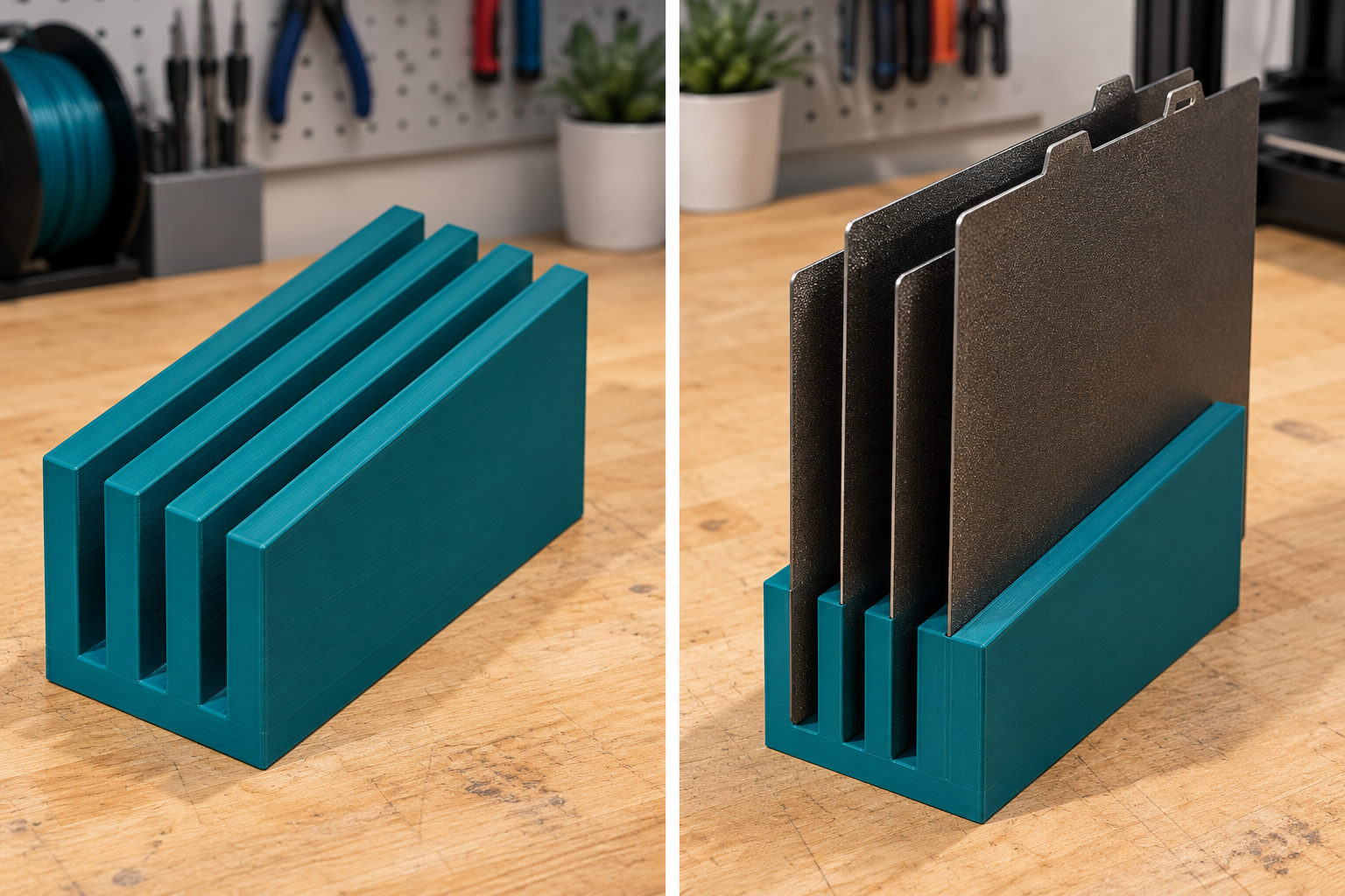 Lagerständer für kalte 3D-Druckplatten – Einzelteil und Anwendung, KI-Visualisierung