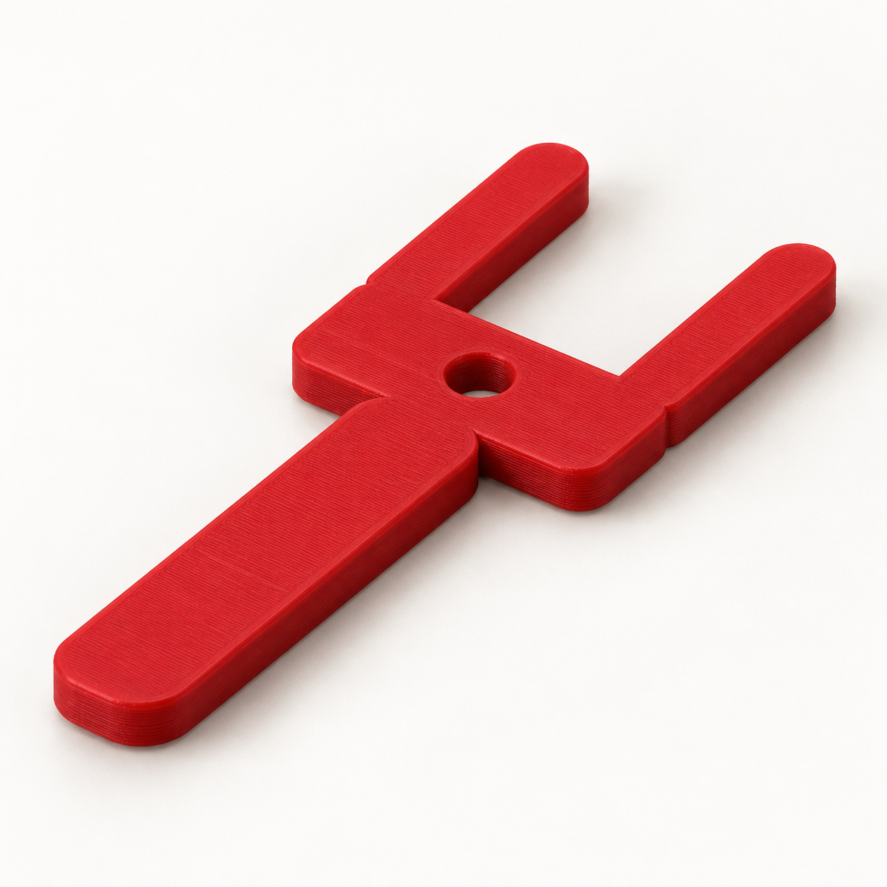 Lucet-Schnurgabel mit Fadenloch nach Maß – rot. KI-Visualisierung der Standardmaße.