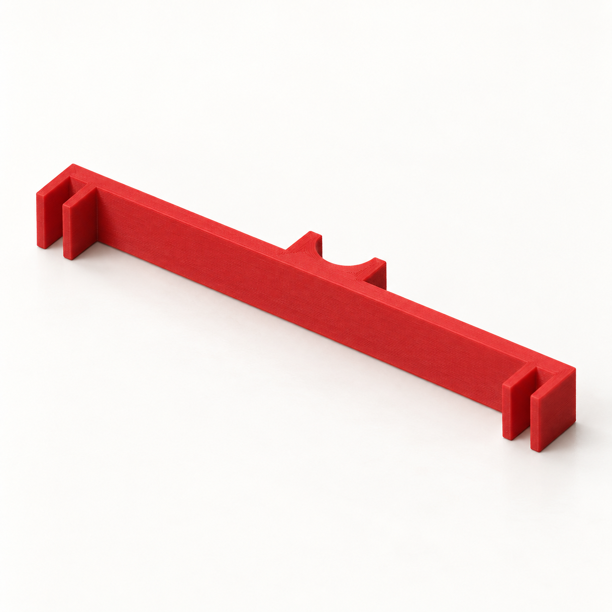 Pinselbrücke für eigene Farbbecher-Randabstände – rot. KI-Visualisierung der Standardmaße.