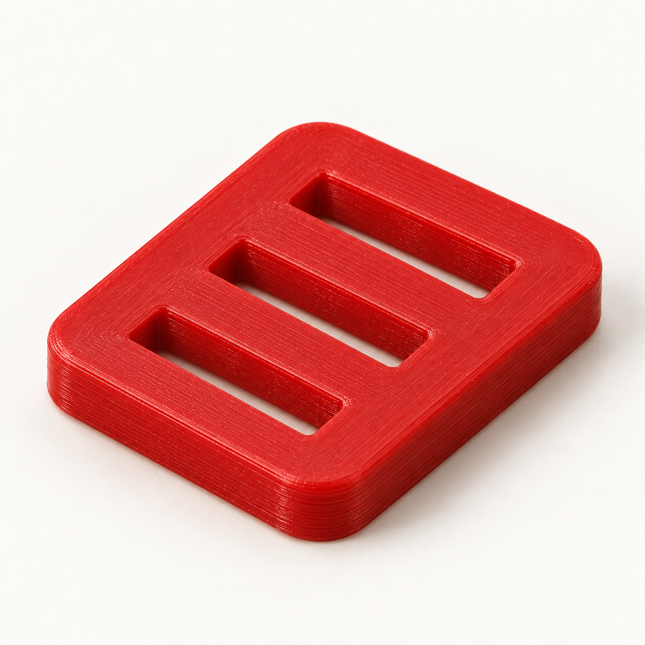 Schnürsenkel-Flachbandanker mit drei Einfädelschlitzen – rot. KI-Visualisierung der Standardmaße.