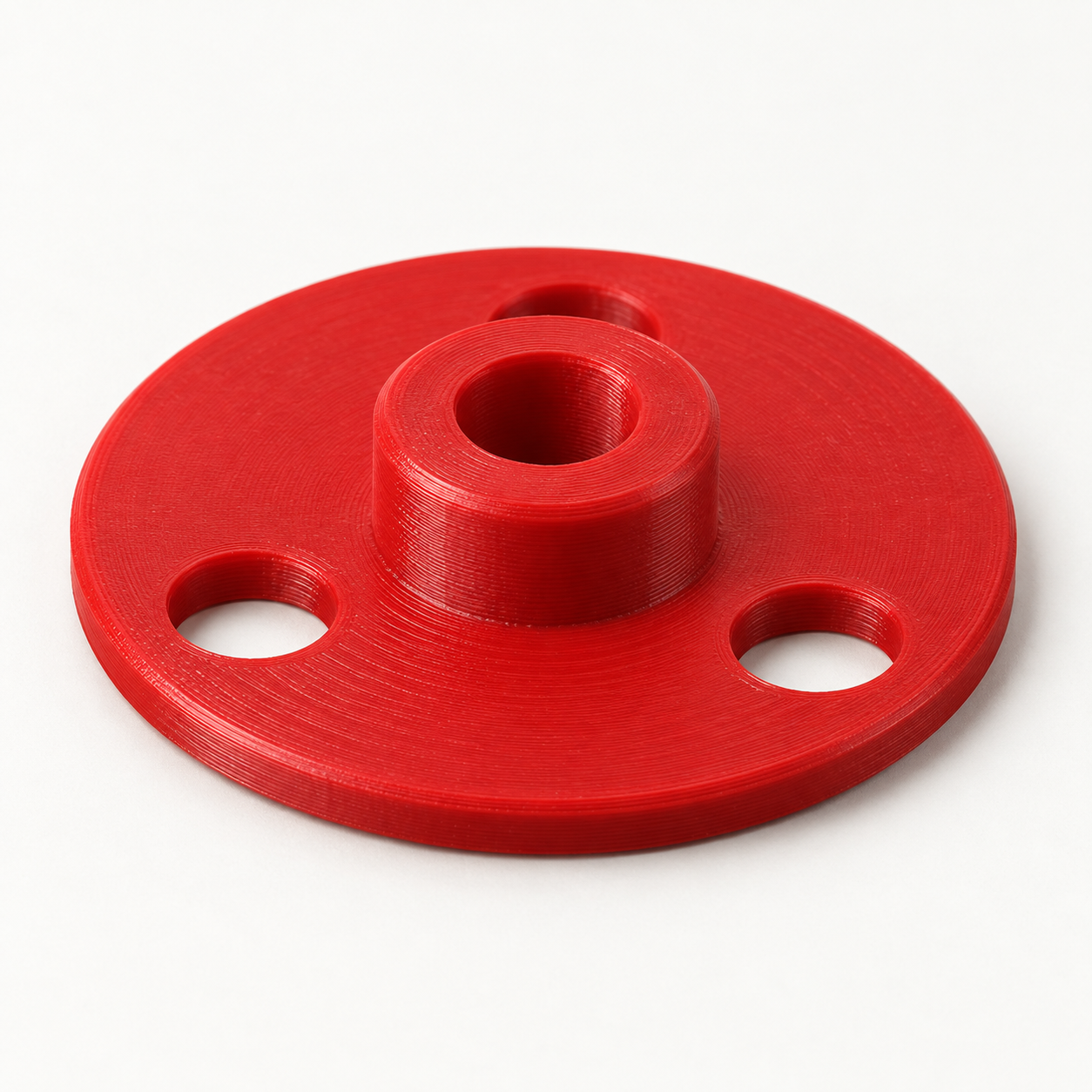 Single-Puck mit eigener Bohrung und Griffnabe – rot. KI-Visualisierung der Standardmaße.