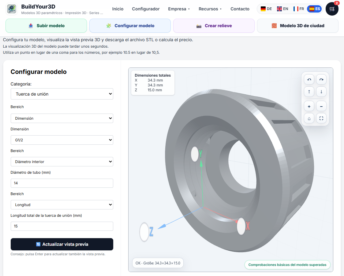 Configurar una tuerca de unión personalizada – crear roscas especiales en STL sin CAD