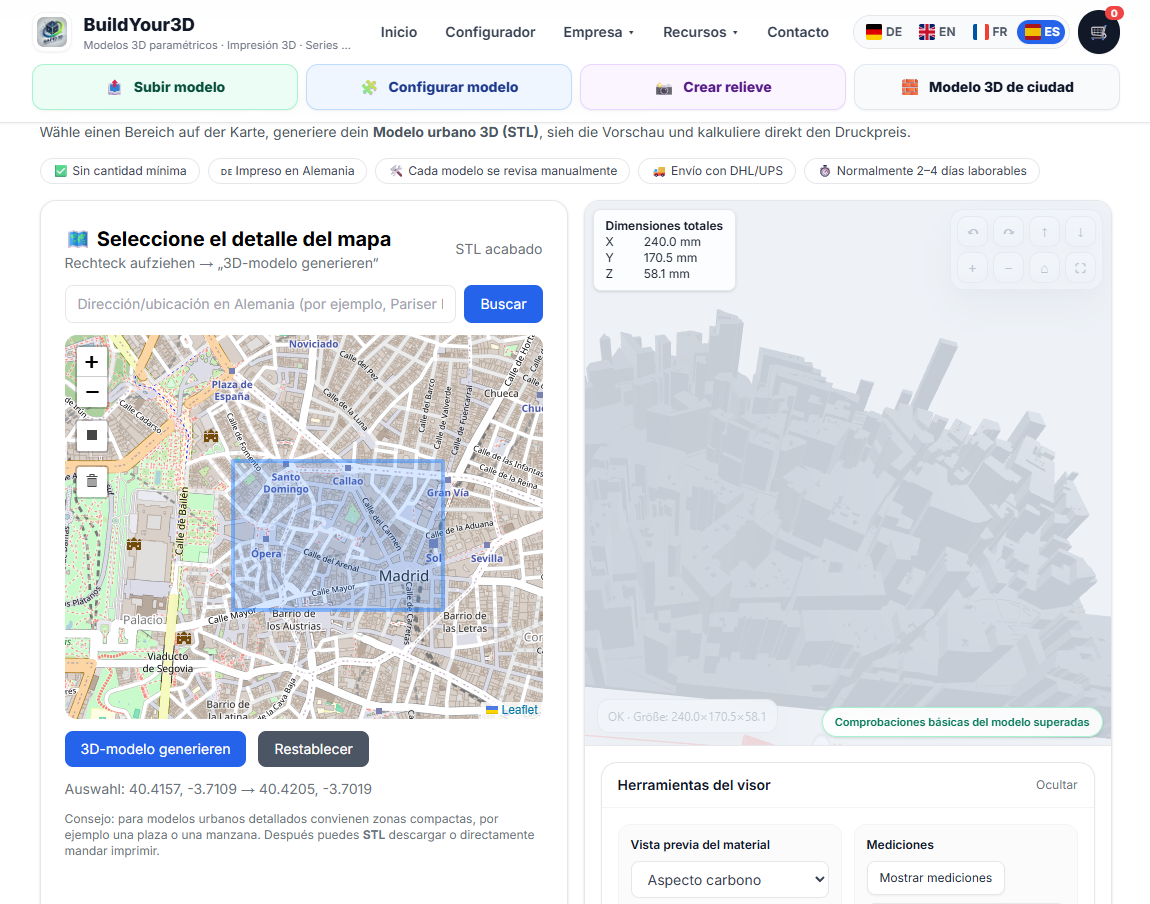 Crear modelos 3D de ciudades desde mapas – generador STL de bloques urbanos online