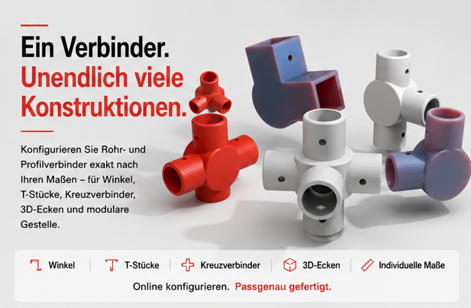 Ein Verbinder, unendlich viele Konstruktionen: Rohr- und Profilverbinder nach Maß