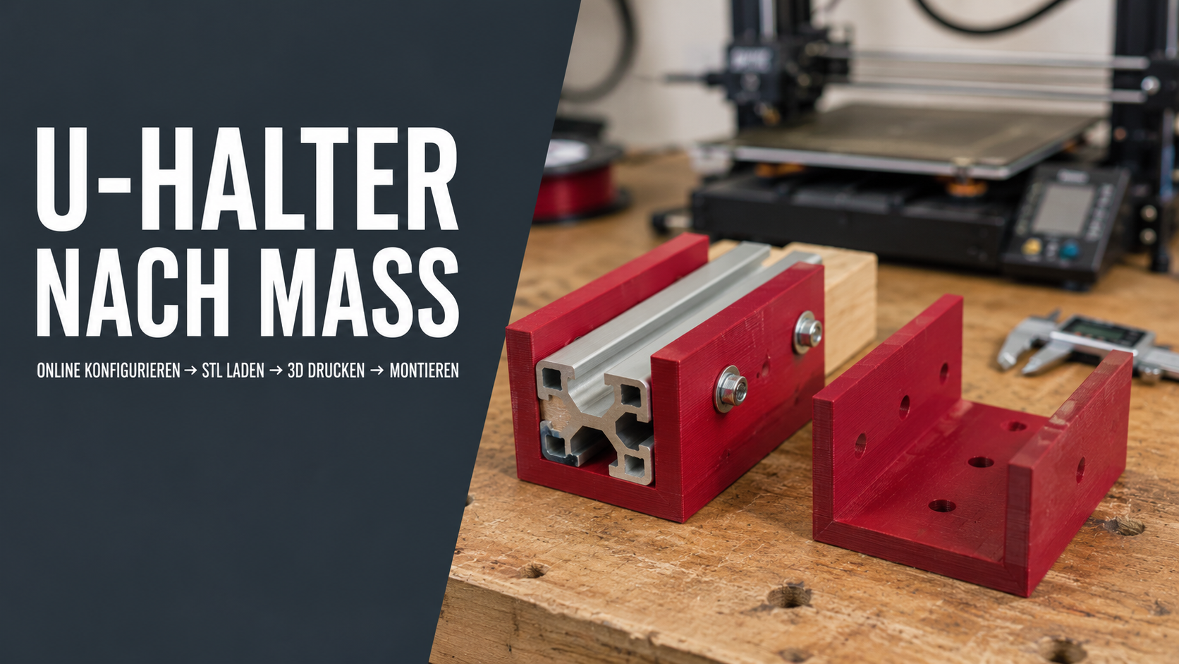 U-Halter nach Maß selbst 3D drucken: online konfigurieren, STL laden und montieren