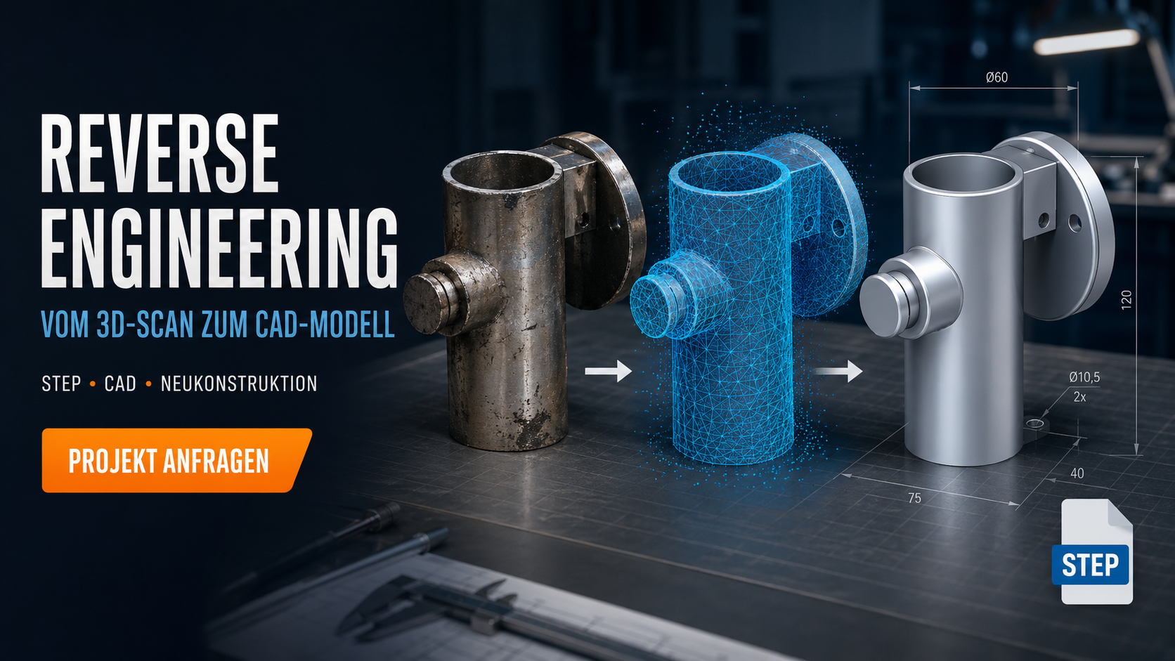 Reverse Engineering: Vom 3D-Scan zum bearbeitbaren CAD-Modell und zur STEP-Datei
