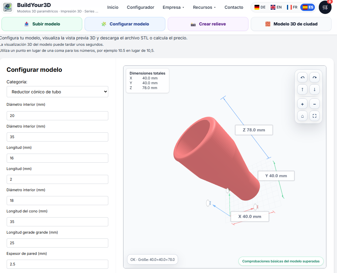 Reductor de tubería personalizado – Configura un adaptador de 35 mm a 20 mm e imprímelo en 3D