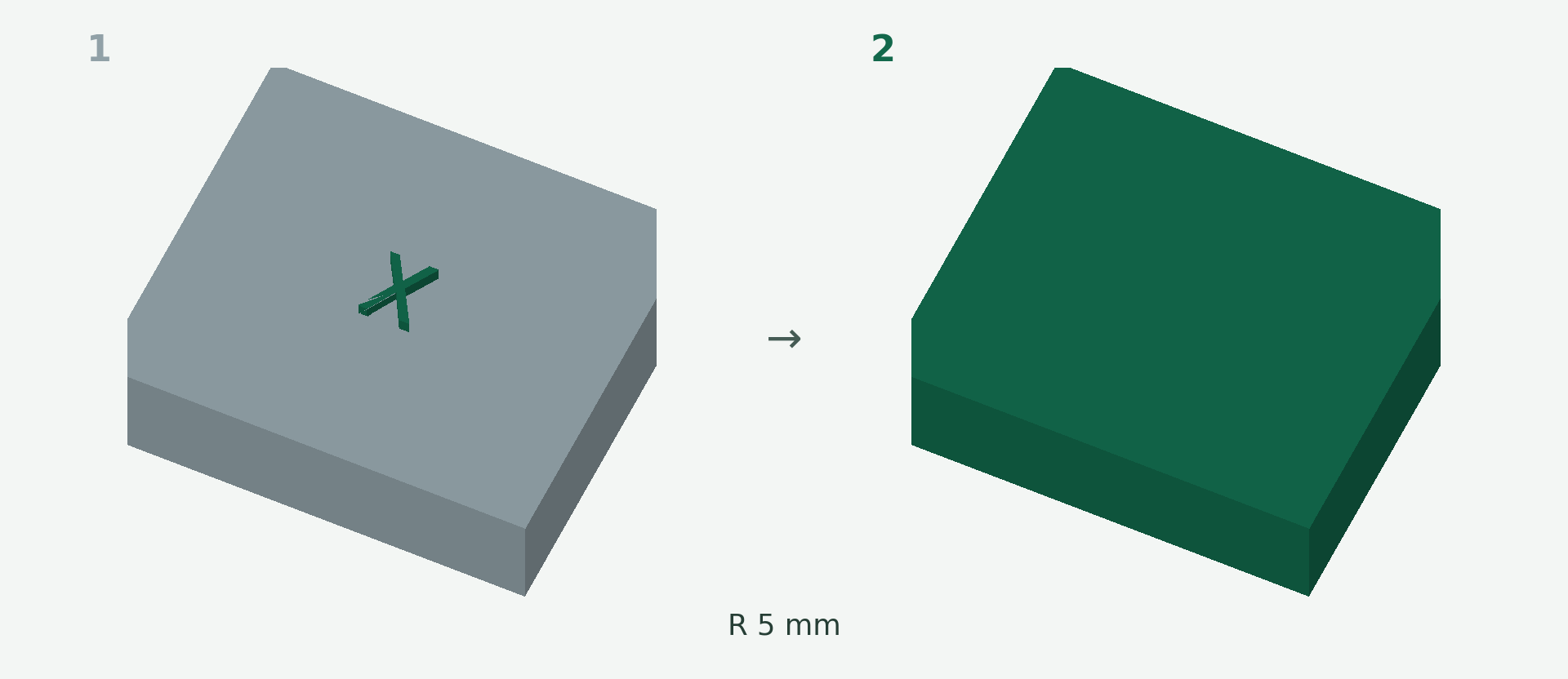 Vorher und nachher: Logo aus einer STL entfernen: Erase & Rebuild. 1 → 2.