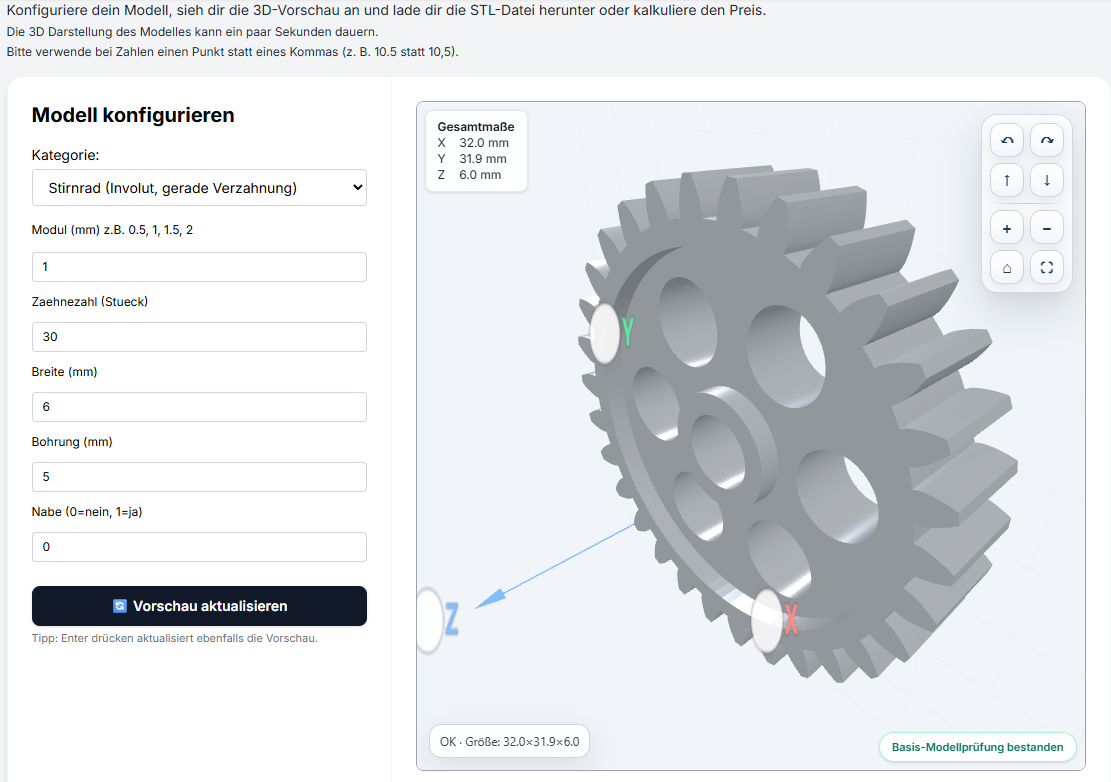 Zahnrad Ersatz ohne CAD erstellen – Stirnrad konfigurieren und STL-Datei online generieren