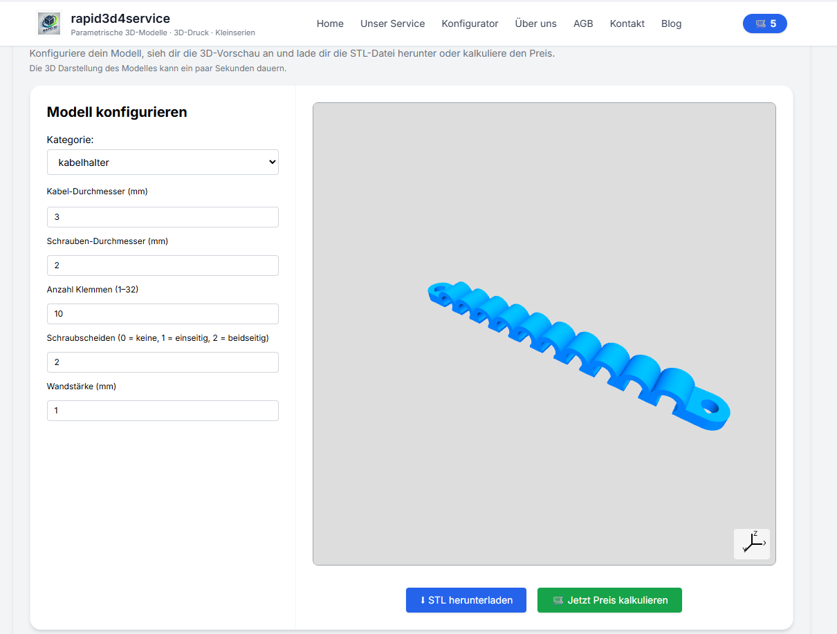 Kabelhalter – OpenSCAD Codeprüfung (Detail) und Parameterüberblick