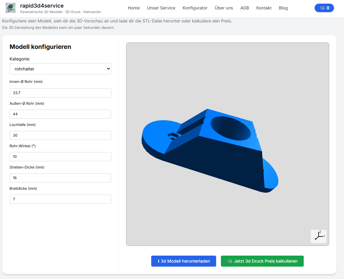 Konfigurator Schritt 1: Modell auswählen und Parameterübersicht