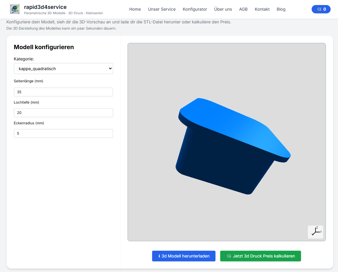 Konfigurator Schritt 3: Maße einstellen und Vorschau prüfen