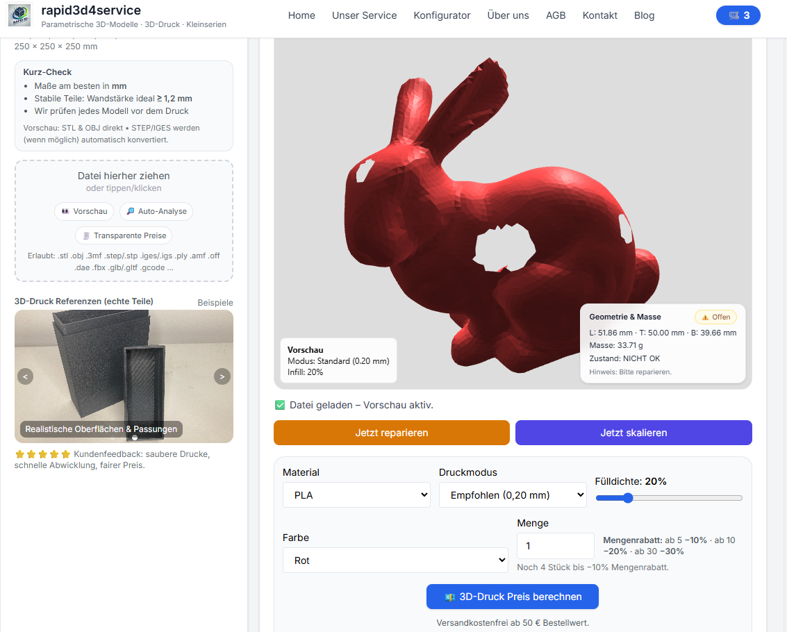 Offenes 3D Modell / nicht watertight – Diagnose zeigt Fehler